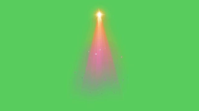 Realistic purple light beam spotlight on green background.