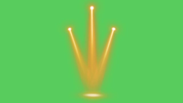 Realistic orange light beam spotlight on green background.