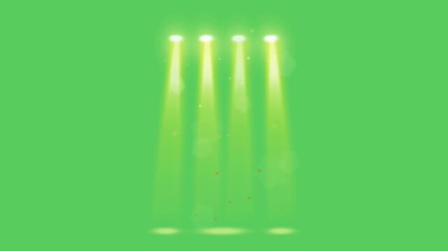 Realistic yellow light beam spotlight on green background.