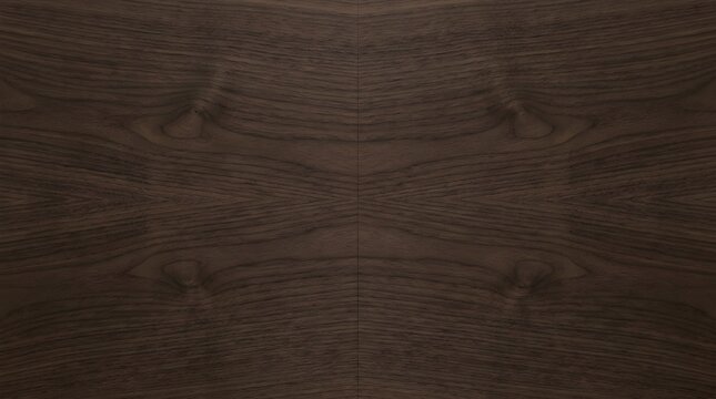 Dark brown wooden veneer surface featuring natural grain patterns and symmetrical knot details arranged in a seamless elegant panel design