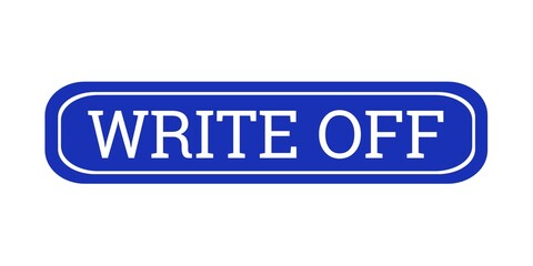 Fototapeta premium Blue write off label on white background. Blue write off stamp sign illustration. 