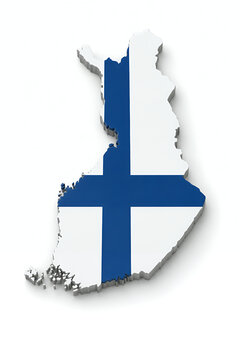 Finland Map with Official National Flag, Realistic 3D Country Shape Isolated on White Background