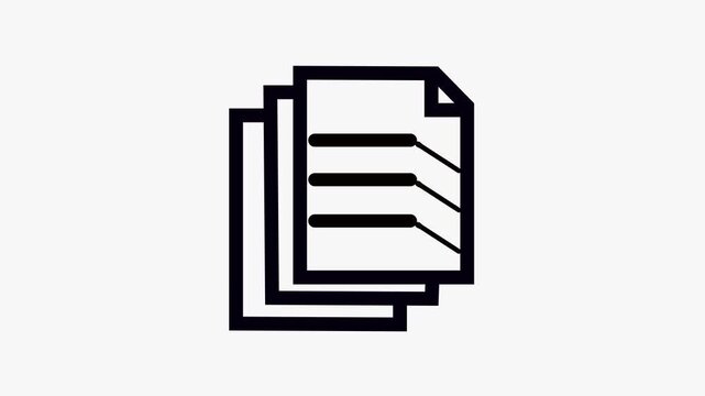 Minimalist document stack animation, digital file management and organization symbol, clean line for  UI UX and business applications.
