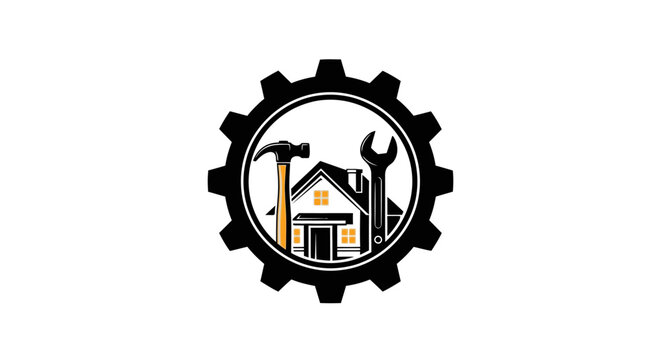 House with tools logo graphic design.