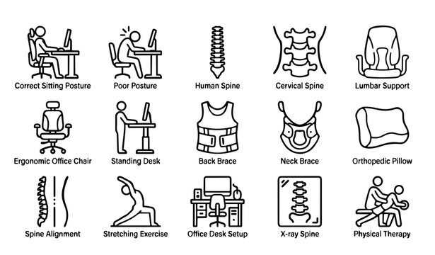 Untitled design - 1 Posture Correction and Spinal Health Line Icon Set with Ergonomic Office Support Back Care and Orthopedic Vector Collection