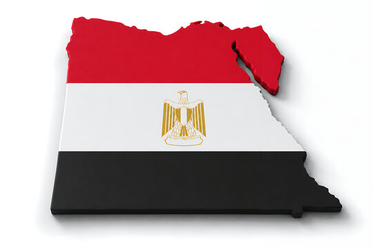 Egypt Map with Official National Flag, Realistic 3D Country Shape Isolated on White Background