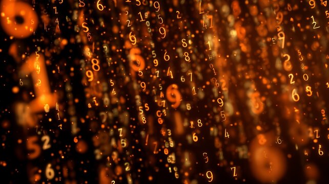 Glowing numeric matrix in amber tones. Artificial intelligence image