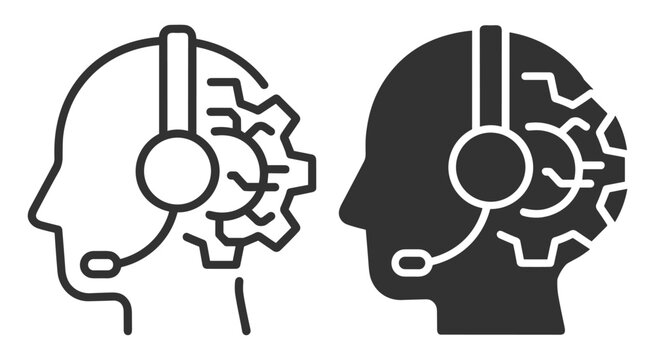human head with headset and gear icon set technology concept on transparent background