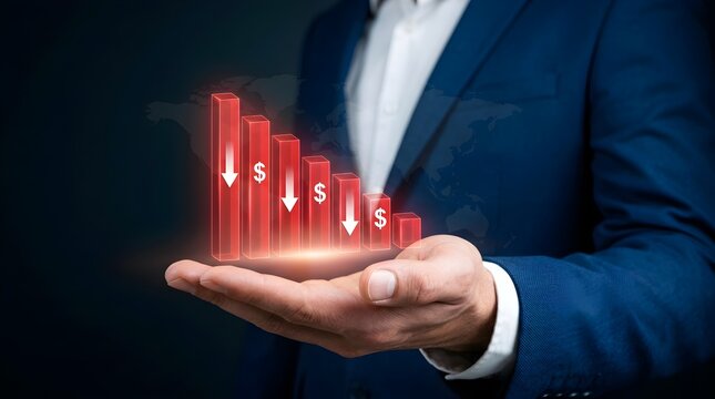 Businessman Holding Holographic Graph Showing Market Recession