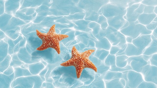 Starfish duo in clear ocean water. Artificial intelligence image