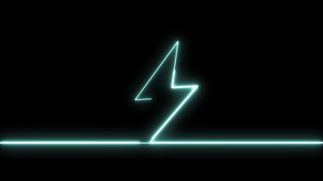 Lightning, electric power icon. Energy and thunder electricity symbol. Neon sign of lightning signboard on the black.