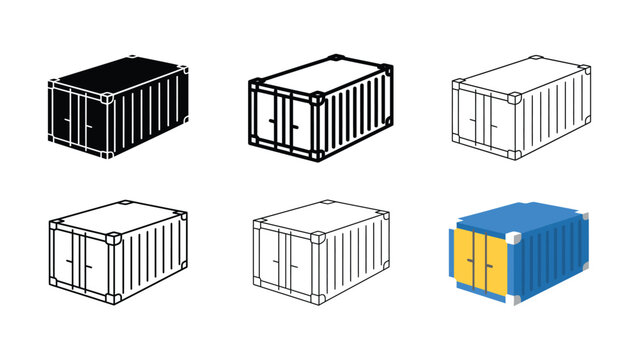 Six different colored shipping containers on white background for logistics  transportation  cargo