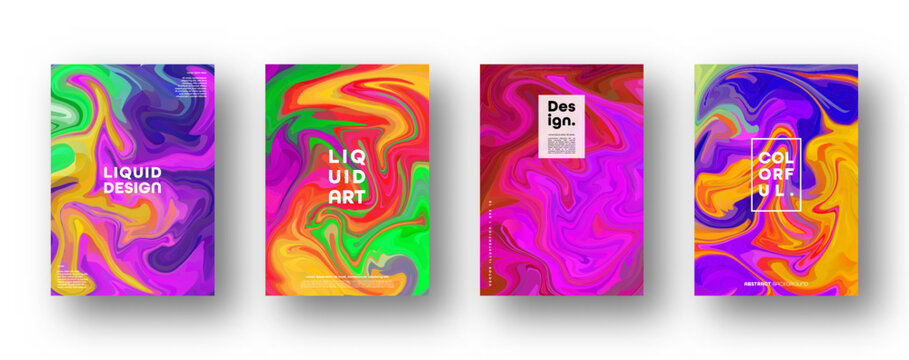 Colorful modern abstract backgrounds with neon red, green, blue, purple, yellow and pink gradient. Dynamic color flow poster, banner. Vector illustration.