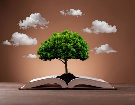 Tree Growing from an Open Book &ndash; Knowledge, Education and Sustainable Learning Concept