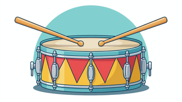 cartoon snare drum with drumsticks on white background