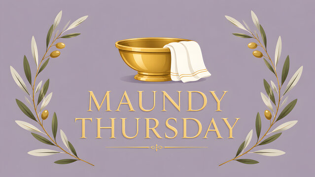 Maundy thursday religious holiday graphic with golden basin and towel