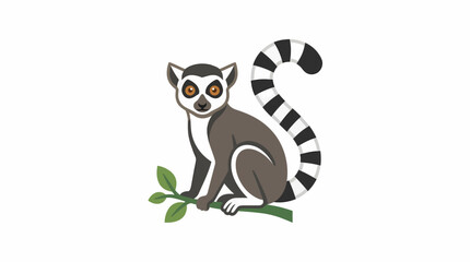 A ring-tailed lemur sits on leaves, looking curiously forward in a natural setting. © Rohman