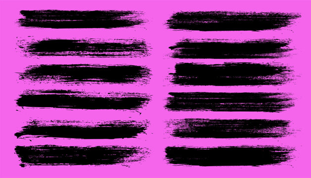 Grunge neon brush strokes, lines, ink smudges, hand-drawn scribble shapes. Handmade sketchy marks, stains, charcoal streaks. Paint textures, dry brush effect. Marker underline. Vector illustration