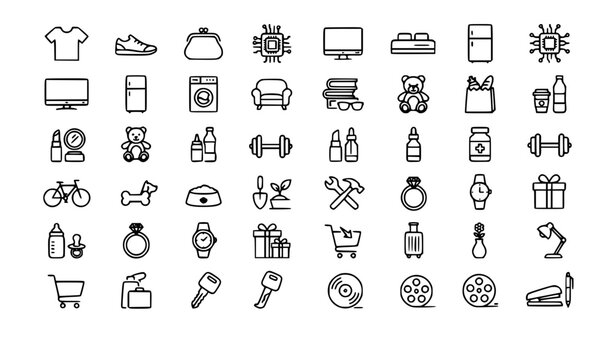 E Commerce Category Line Icons with Retail Products Household Goods and Fashion Symbols