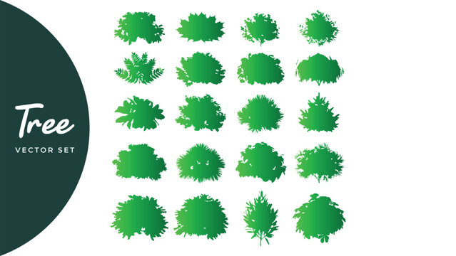Professional landscape design icons representing various tree types for garden master plans.