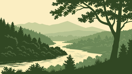 Freshwater River Valley Flat Vector Landscape © Nayon Chandro Barmon
