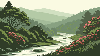 Freshwater River Valley Flat Vector Landscape © Nayon Chandro Barmon