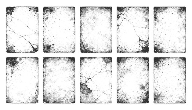 Grunge frame with overlay texture. Old dirty concrete background with cracks and scratches. Distressed grainy surface. Vintage urban backdrop. Scraped and stained design element. Vector illustration