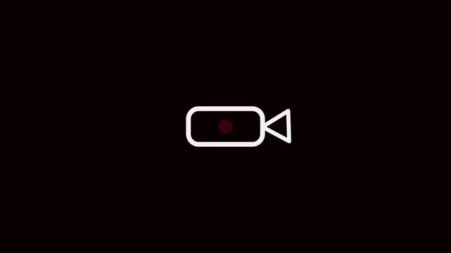 glowing camera record icon with flashing Red dot, video recording interface symbol with black. 4k animation video