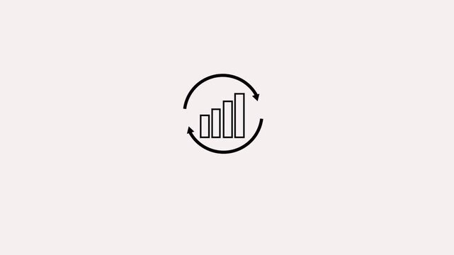 Animated continuous improvement line icon featuring a growth graph animation and rotating cycle flow lines. For process optimization.4k animation video