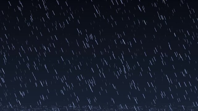 Heavy Rain Falling Background. A seamless motion graphic loop of intense rainfall against a dark night sky, creating water ripples, perfect for moody, atmospheric weather projects