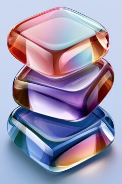 Colorful stacked glossy glass-like rounded squares in an abstract modern composition