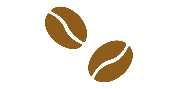 Two roasted brown coffee beans icon for cafe or beverage shop isolated on transparent background