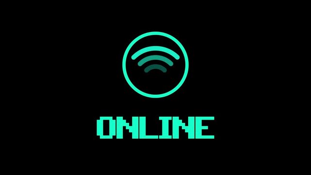 WiFi signal icon with online text animation isolated on black background