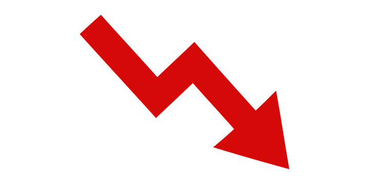 Red downward zigzag arrow pointing downwards on transparent background