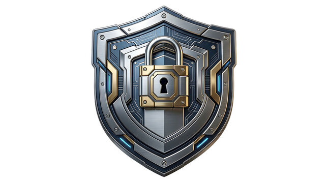 Modern 3d Metallic Shield Padlock Icon