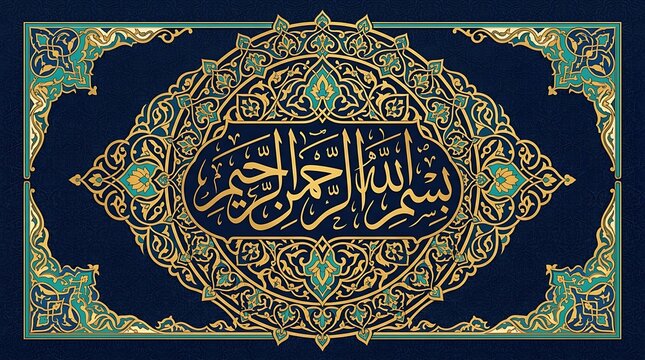 Intricate Islamic geometric pattern with Arabic calligraphy.