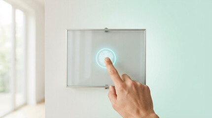 Naklejka premium Hand using fingerprint scanner for home security access control system