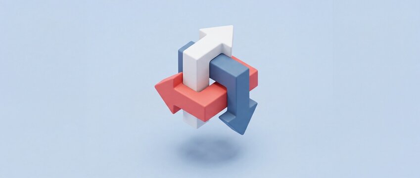 Three Sleek 3D Arrows Floating in the Air Pointing Upwards Representing Growth, Direction, and Positive Trends