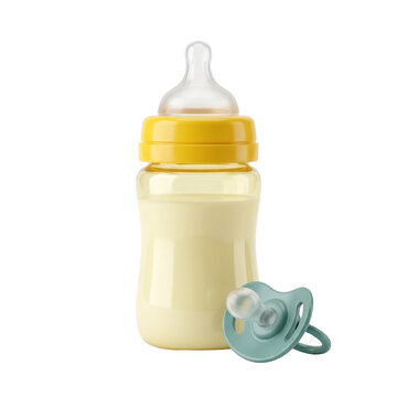 Baby Bottle with Milk and Pacifier Isolated on White Background