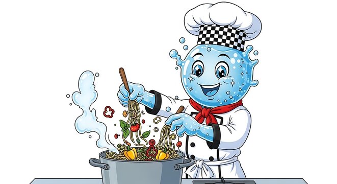 Cute robot chef holding a birthday cake.