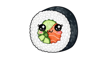 Kawaii Sushi Roll Vector Illustration © BAKULAN ICONS