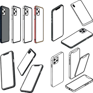 Smartphone Mockup Vector Set with Isometric Mobile Phone Cases