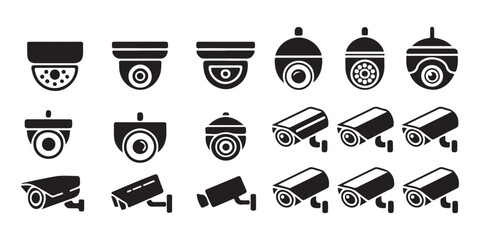 Collection of surveillance cameras icons for security system and monitoring technology vector illustration. © OBAID
