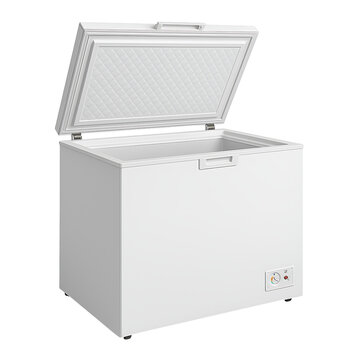Open chest freezer appliance isolated on transparent background