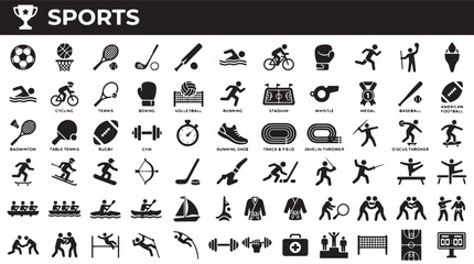 Sports icons, athletic symbols, fitness signs, 40 vector graphics © eesha