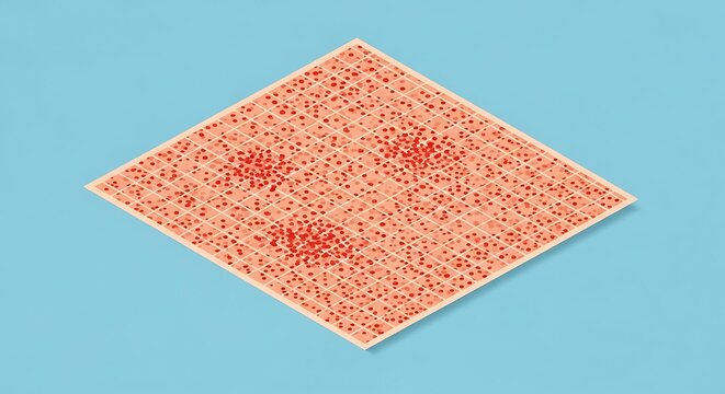 Ishihara color blindness test plate with red dots on patterned background