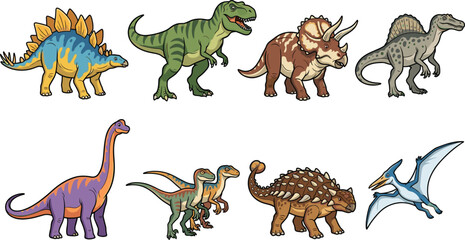 Collection of colorful cartoon dinosaurs and prehistoric animals isolated on a white background for children © MdHasmot