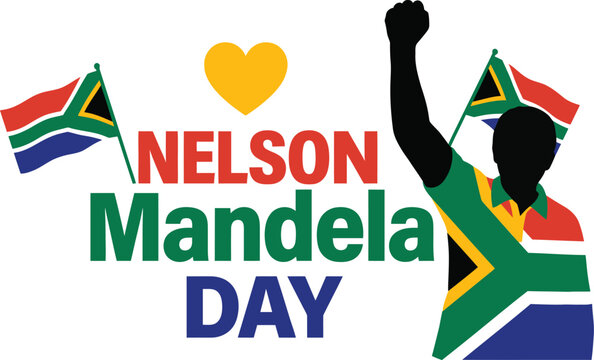 Nelson Mandela Day inspirational illustration with heart raised fist waving flag community support and meaningful cultural celebration