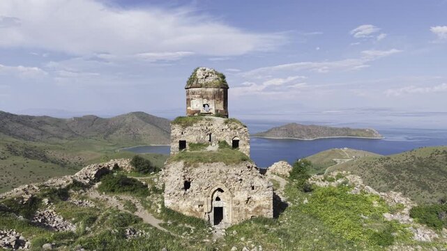 Cinematic Drone View of Saint Thomas Church in Bitlis, Turkiye &ndash; Historic Armenian Christian Heritage and Monumental Stone Architecture