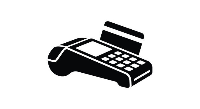 Black Silhouette Of A Card Reader With Inserted Credit Card Vector Illustration card reader pos terminal